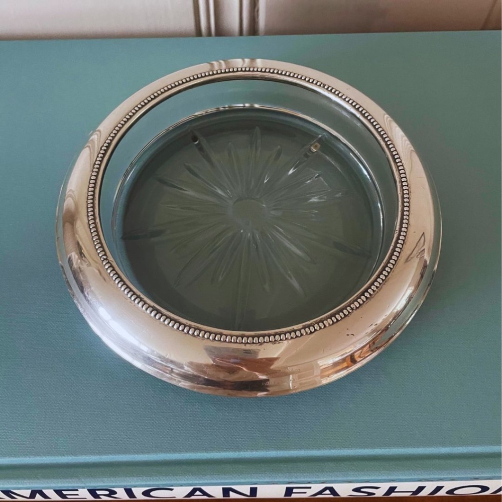 Frank M. Whiting & Co. Vintage Sterling Silver & Crystal Wine Bottle Holder.